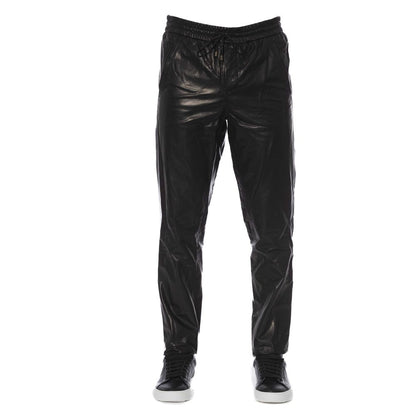 Trussardi Black Lamb Leather Men's Trouser