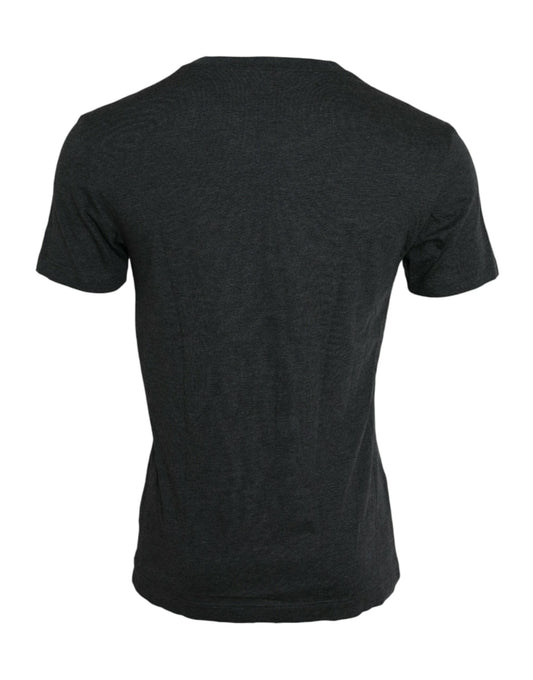 Dolce &amp; Gabbana – Graues T-Shirt mit Rundhalsausschnitt und kurzen Ärmeln und Logodruck