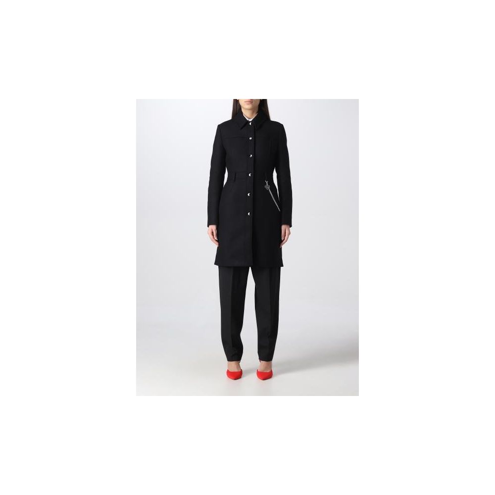 معطف صوف أسود أنيق من Love Moschino مع سلسلة فضية