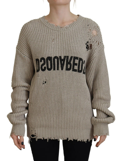 سترة صوفية محبوكة من القطن باللون البيج من Dsquared²
