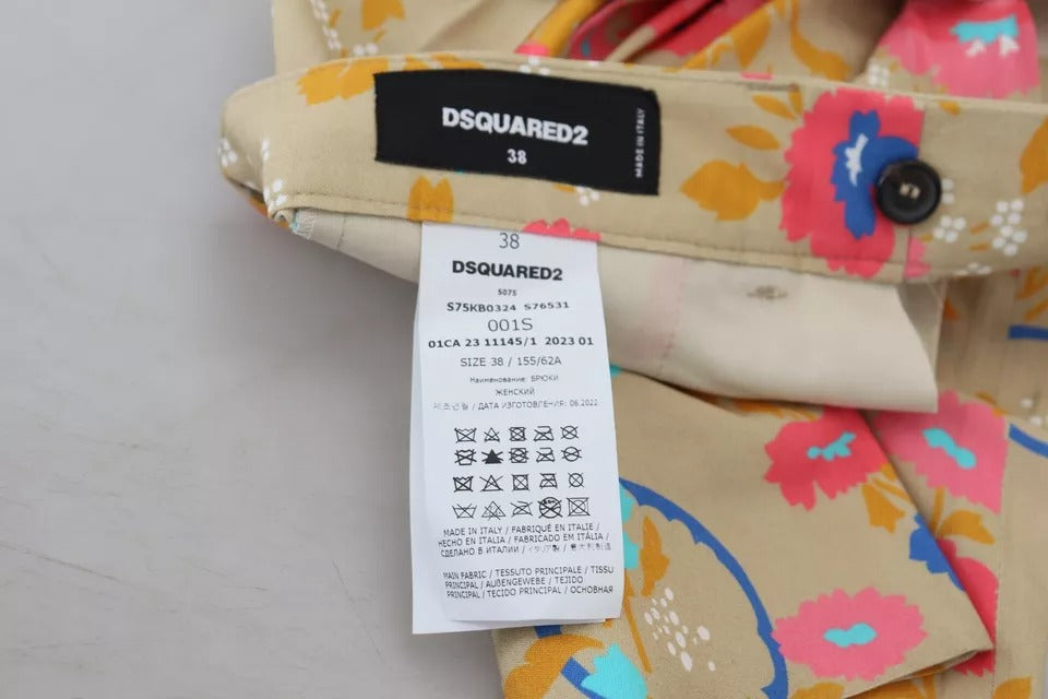 بنطلون مستقيم بخصر مرتفع ومزين بنقشة زهور باللون البيج من Dsquared²