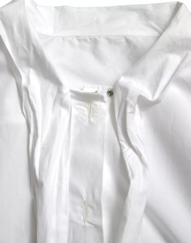 Dolce &amp; Gabbana – Weißes, langärmliges Oberteil aus Baumwolle mit Ascot-Kragen