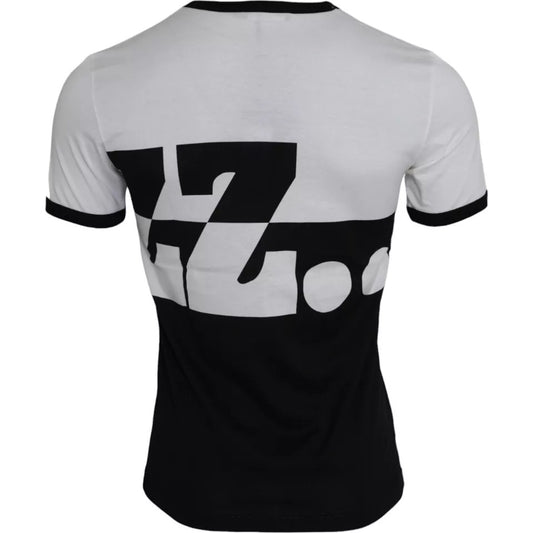 Dolce &amp; Gabbana – Kurzärmliges Baumwoll-T-Shirt mit Jazz-Print in Schwarz und Weiß