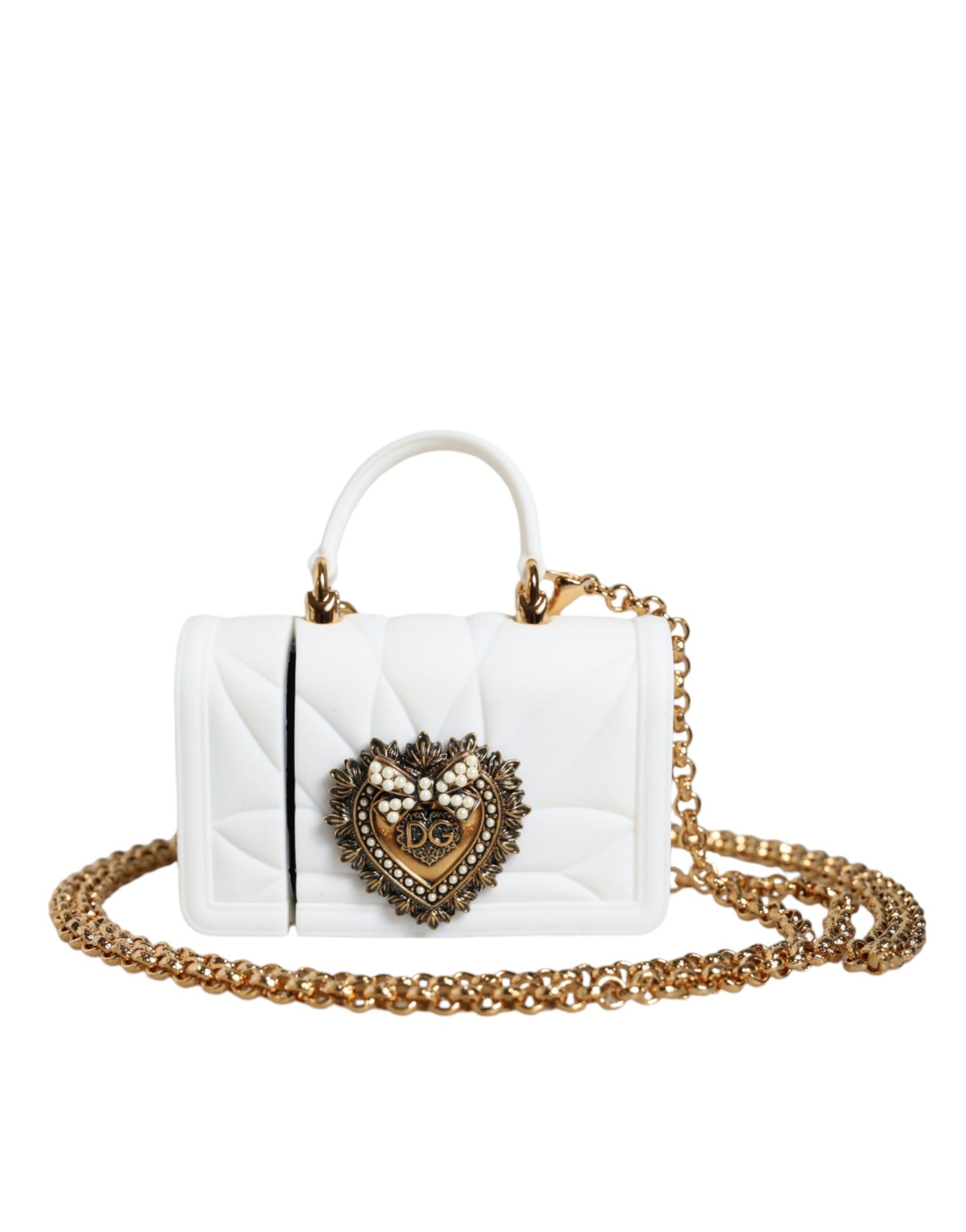 Dolce &amp; Gabbana – Weiße Silikonhülle „Devotion Heart“ mit Handtasche und Airpod-Hülle