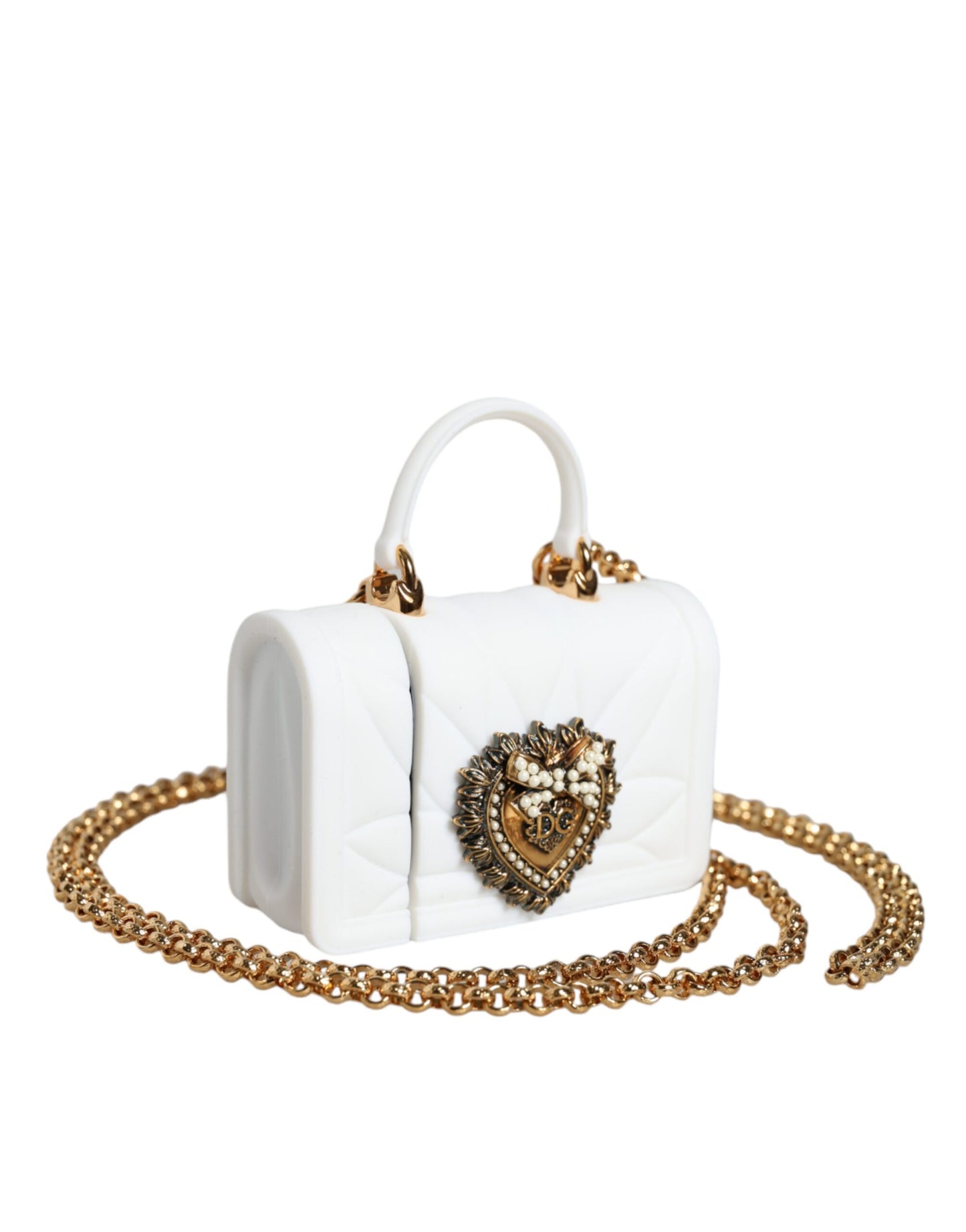 Dolce &amp; Gabbana – Weiße Silikonhülle „Devotion Heart“ mit Handtasche und Airpod-Hülle