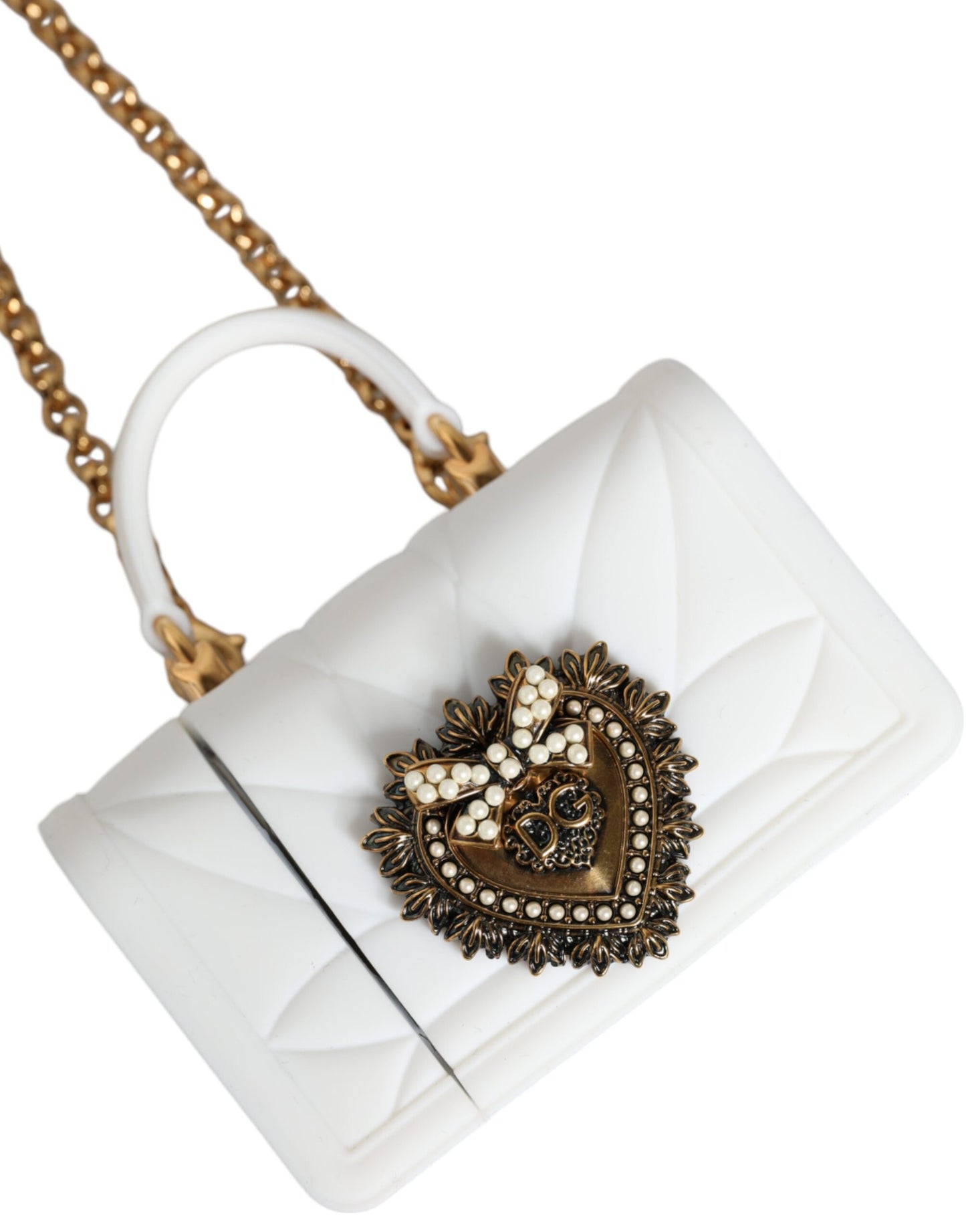 Dolce &amp; Gabbana – Weiße Silikonhülle „Devotion Heart“ mit Handtasche und Airpod-Hülle