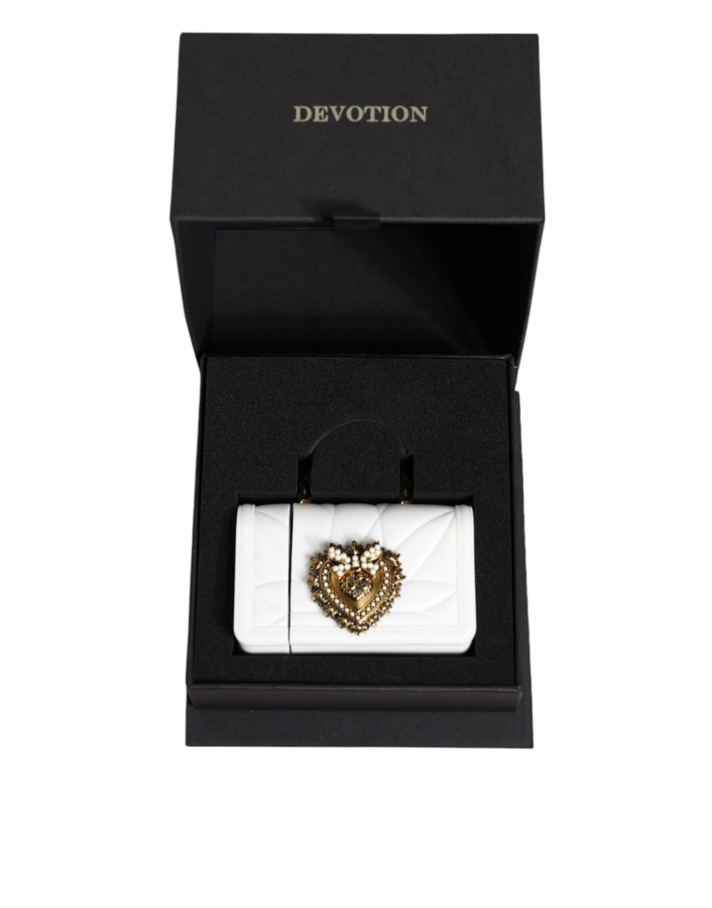 Dolce &amp; Gabbana – Weiße Silikonhülle „Devotion Heart“ mit Handtasche und Airpod-Hülle