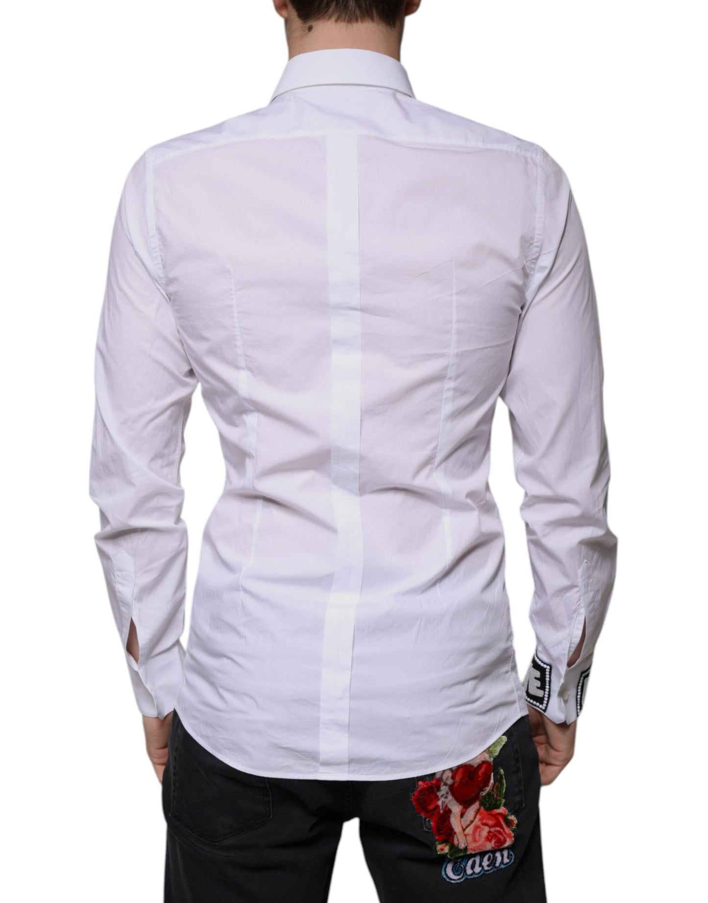 Dolce &amp; Gabbana Weißes Slim Fit Herrenhemd aus Baumwolle in Gold