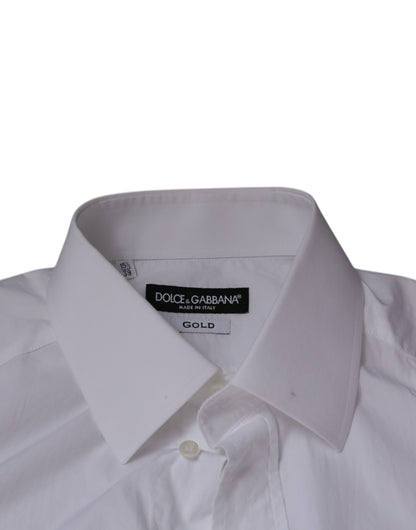 Dolce &amp; Gabbana Weißes Slim Fit Herrenhemd aus Baumwolle in Gold