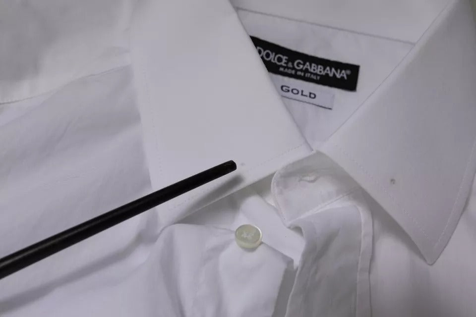 Dolce &amp; Gabbana Weißes Slim Fit Herrenhemd aus Baumwolle in Gold