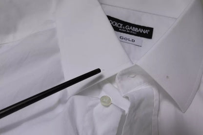 Dolce &amp; Gabbana Weißes Slim Fit Herrenhemd aus Baumwolle in Gold