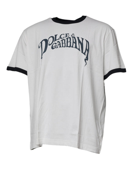 Dolce &amp; Gabbana – Weißes Baumwoll-T-Shirt mit Rundhalsausschnitt und grafischem Print