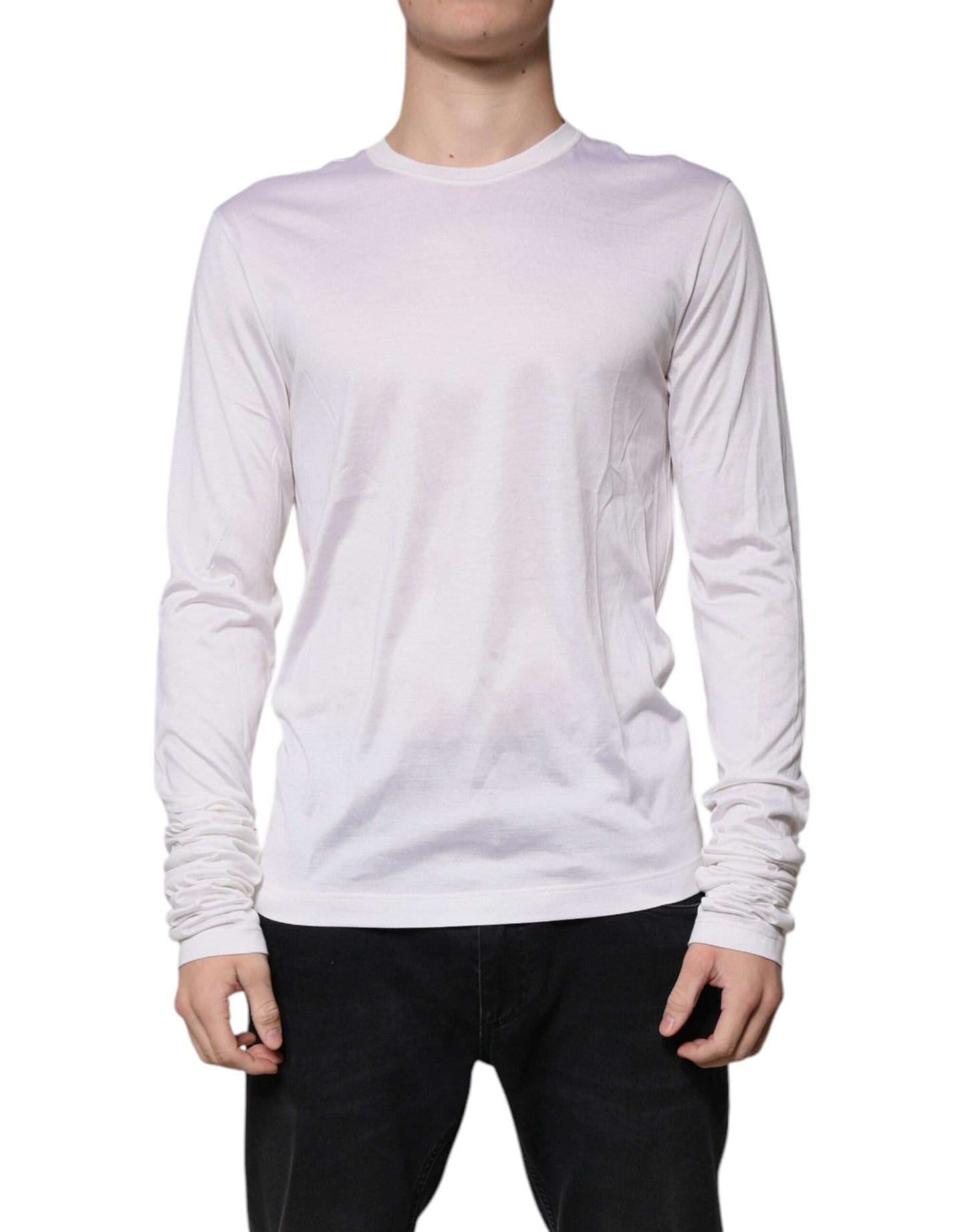 Dolce &amp; Gabbana Weißer Seidenpullover mit Rundhalsausschnitt für Herren