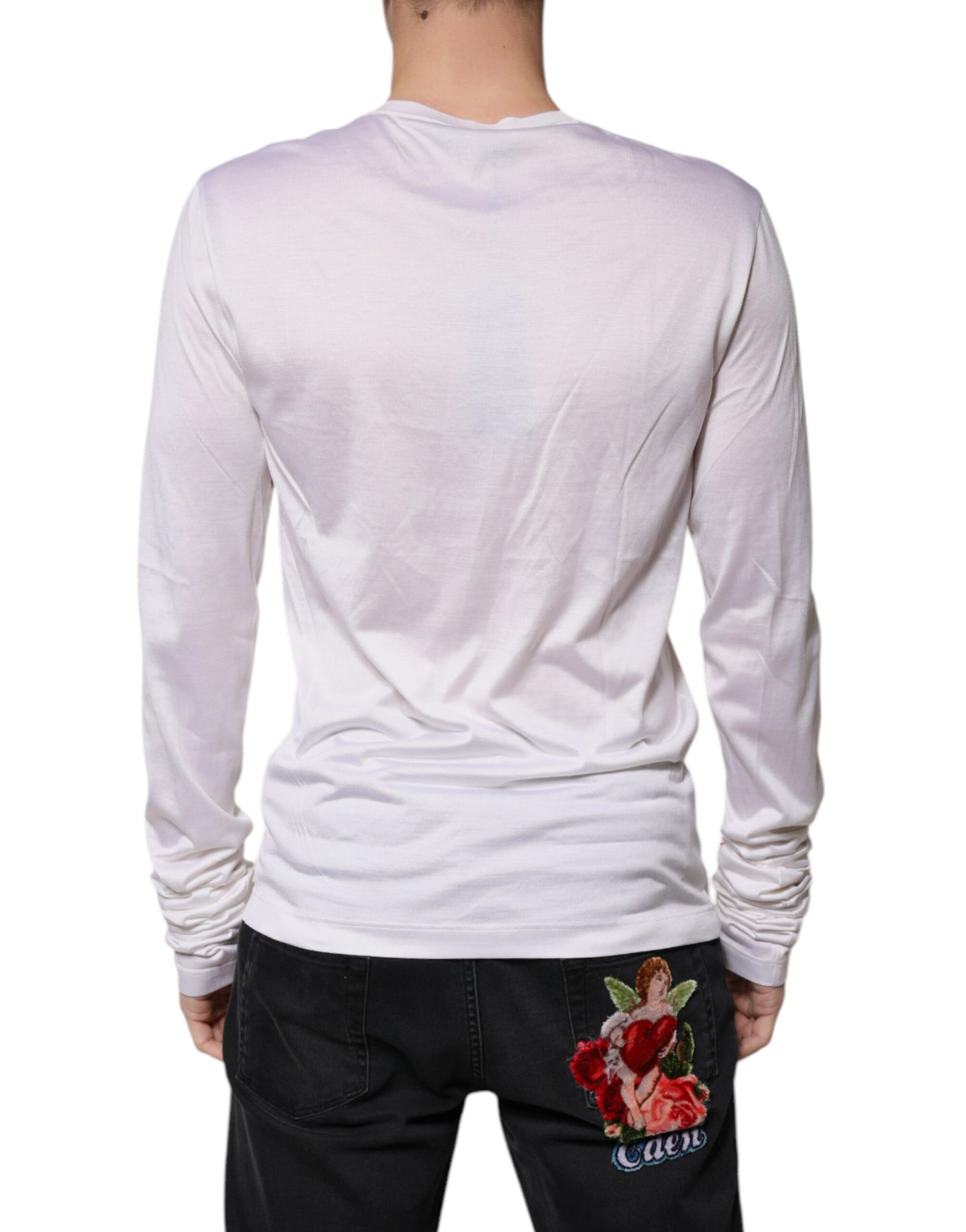 Dolce &amp; Gabbana Weißer Seidenpullover mit Rundhalsausschnitt für Herren