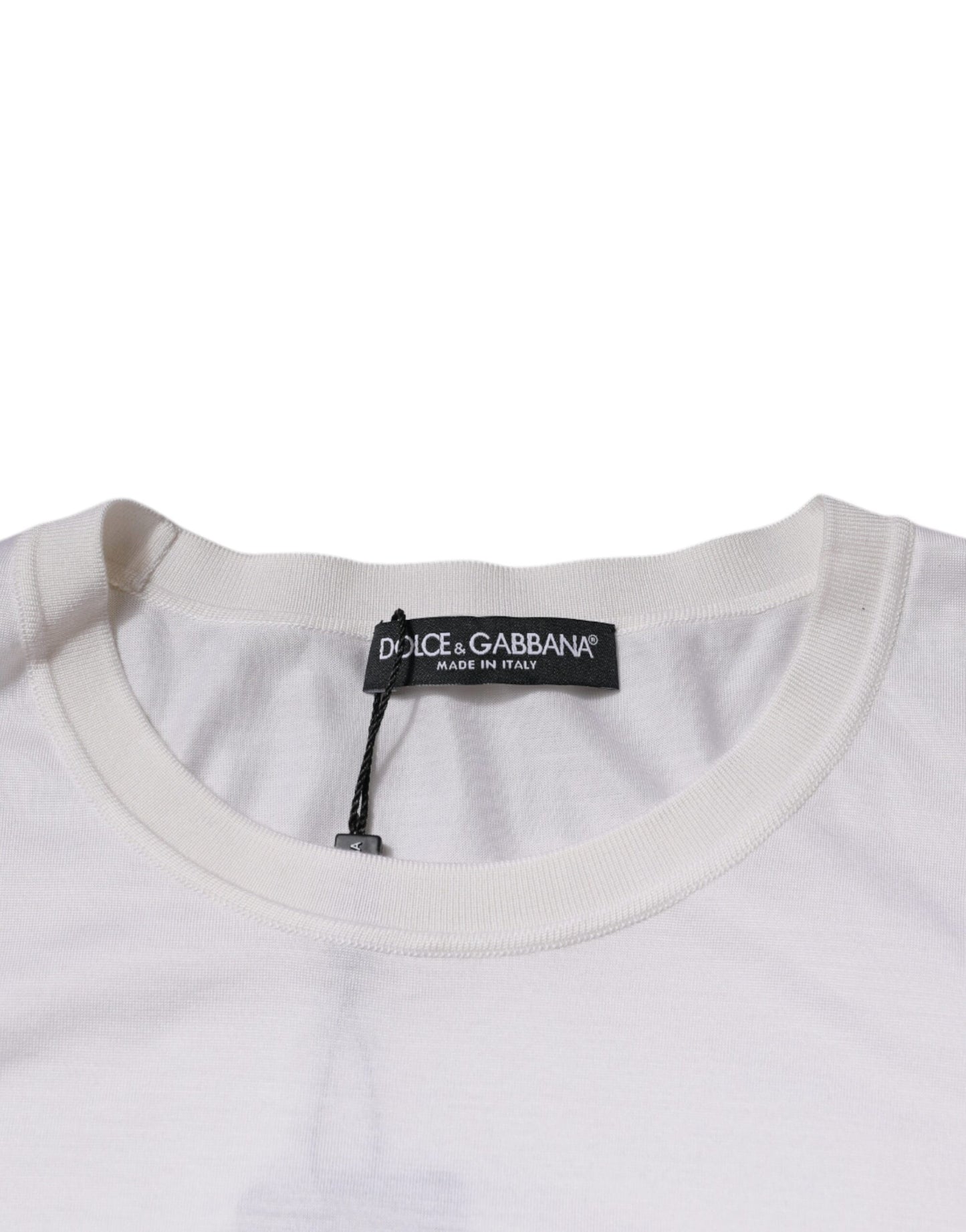 Dolce &amp; Gabbana Weißer Seidenpullover mit Rundhalsausschnitt für Herren