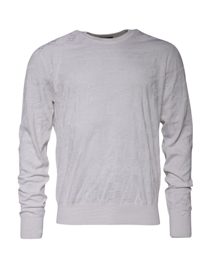 Dolce &amp; Gabbana Weißer Seidenpullover mit Rundhalsausschnitt für Herren