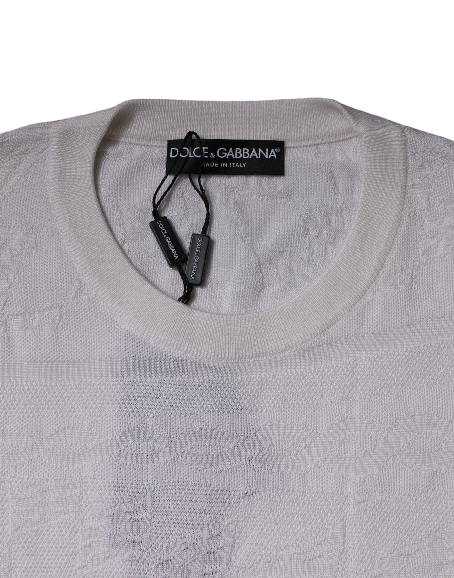 Dolce &amp; Gabbana Weißer Seidenpullover mit Rundhalsausschnitt für Herren