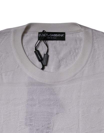 Dolce &amp; Gabbana Weißer Seidenpullover mit Rundhalsausschnitt für Herren