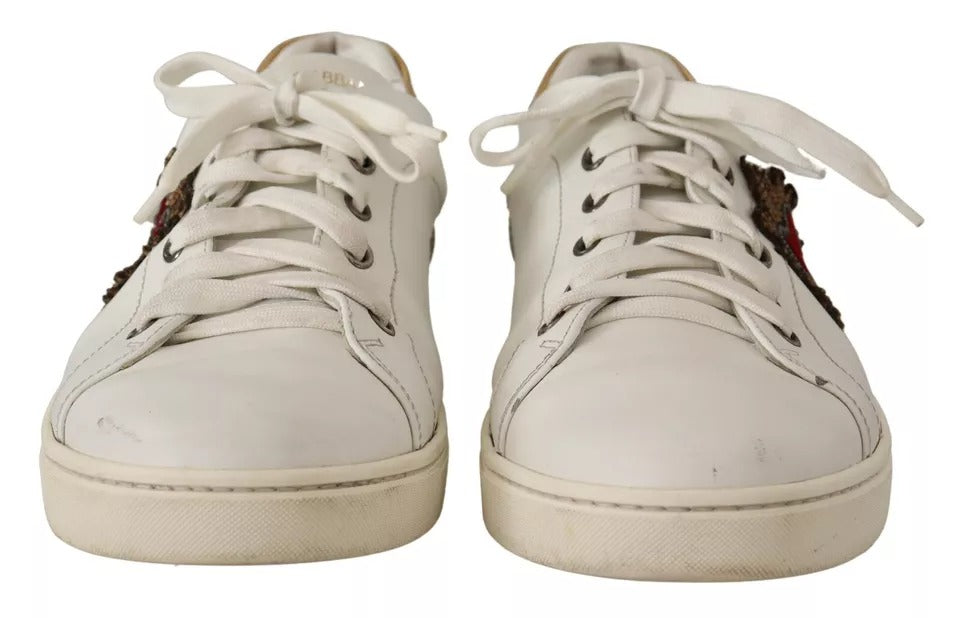 Dolce &amp; Gabbana Weiße Lederherz Low Top Casual Sneakers Schuhe