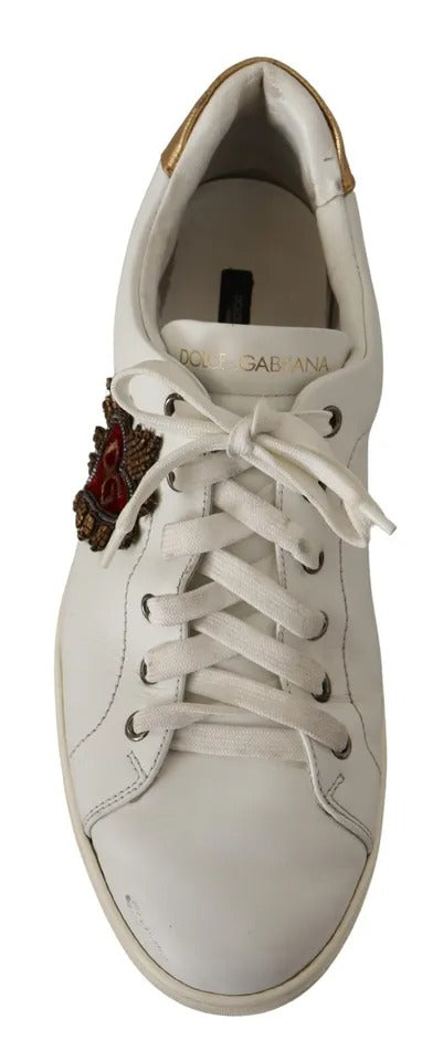 Dolce &amp; Gabbana Weiße Lederherz Low Top Casual Sneakers Schuhe