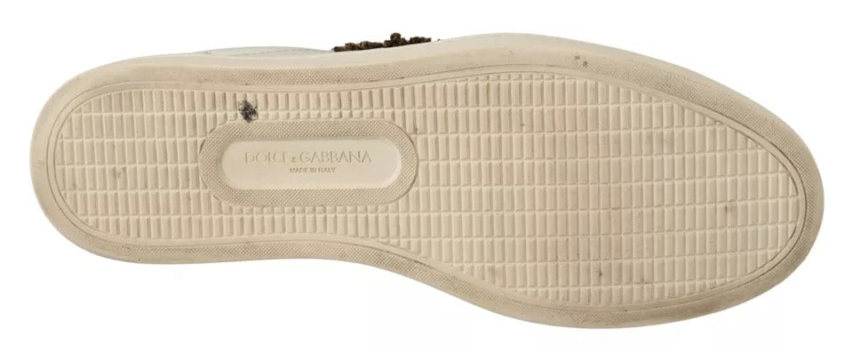 Dolce &amp; Gabbana Weiße Lederherz Low Top Casual Sneakers Schuhe