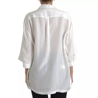 Dolce &amp; Gabbana – Weiße Bluse aus Seide mit Kragen und 3/4-Ärmeln
