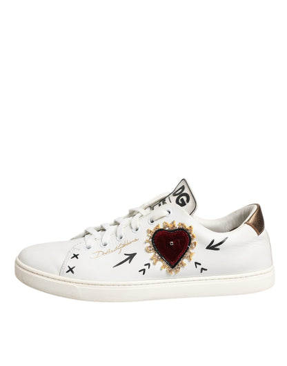 Dolce &amp; Gabbana – Weiße Sneakers aus Leder mit Herzverzierung