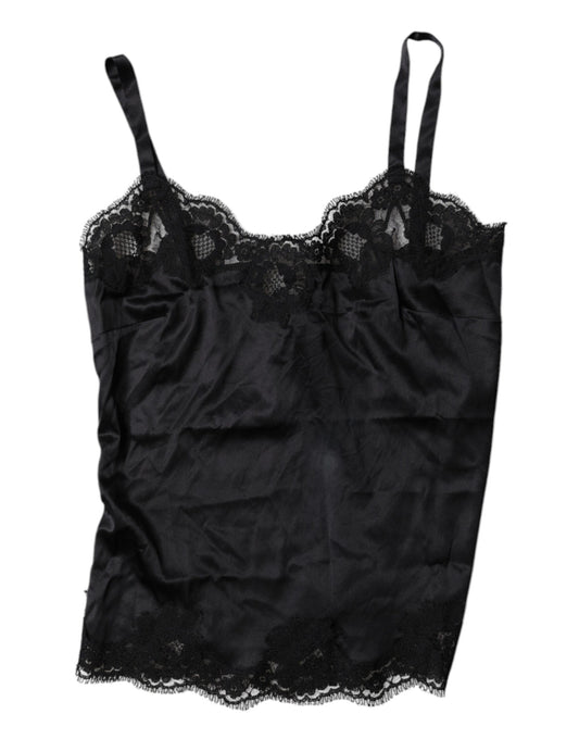 Dolce &amp; Gabbana – Unterhemd aus schwarzer Spitze und Seidenmischung