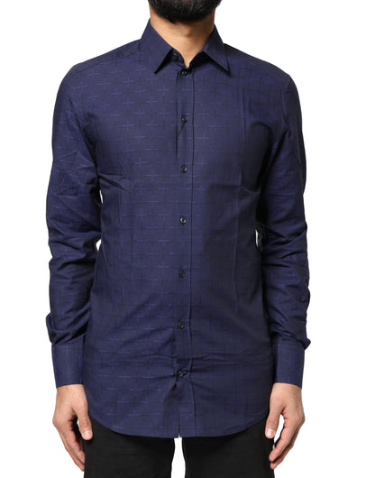 Dolce &amp; Gabbana Blau kariertes Tartan GOLD Formelles Hemd