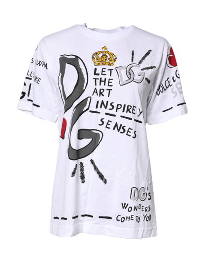Dolce &amp; Gabbana Weißes, kurzärmliges, bedrucktes Jersey-T-Shirt