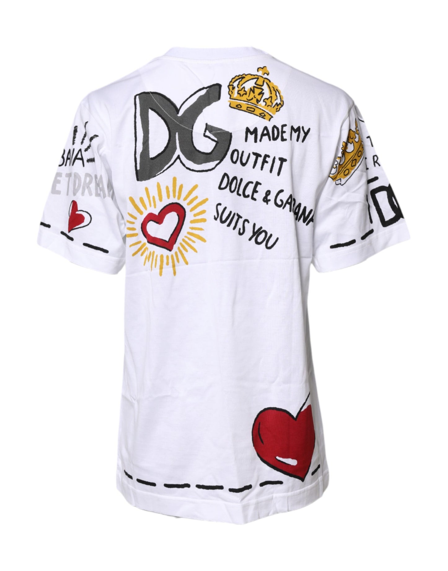 Dolce &amp; Gabbana Weißes, kurzärmliges, bedrucktes Jersey-T-Shirt