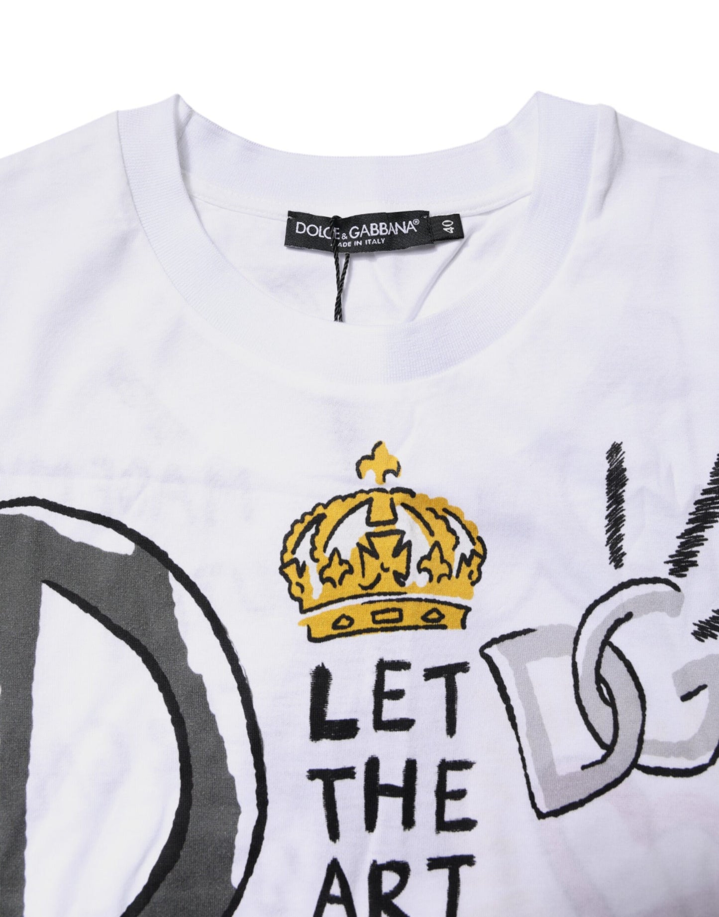 Dolce &amp; Gabbana Weißes, kurzärmliges, bedrucktes Jersey-T-Shirt