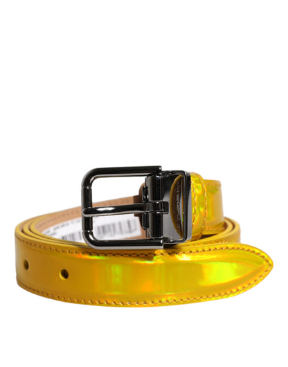 Dolce &amp; Gabbana Metallic-Gelber Ledergürtel mit Metalllogo-Schnalle