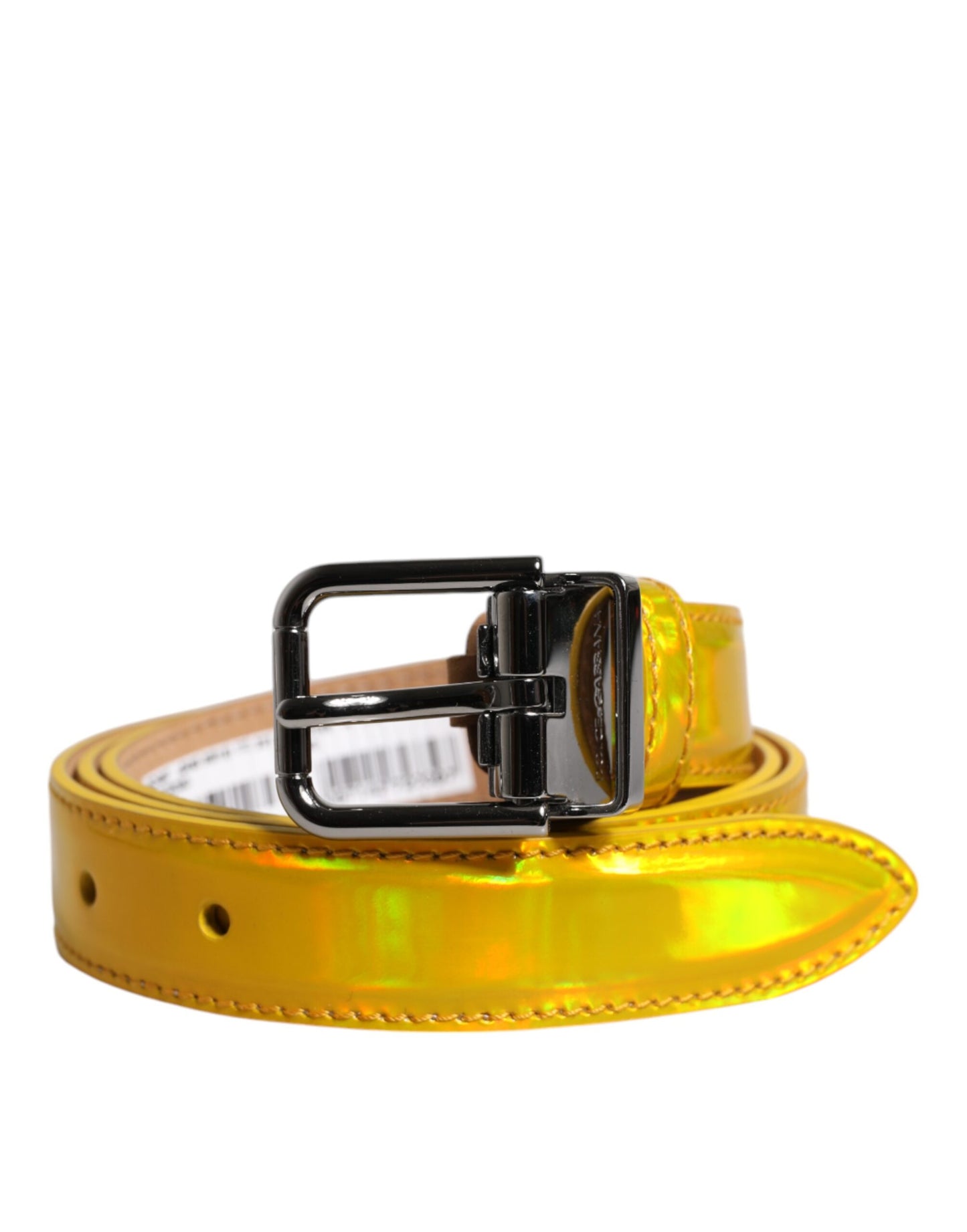 Dolce &amp; Gabbana Metallic-Gelber Ledergürtel mit Metalllogo-Schnalle
