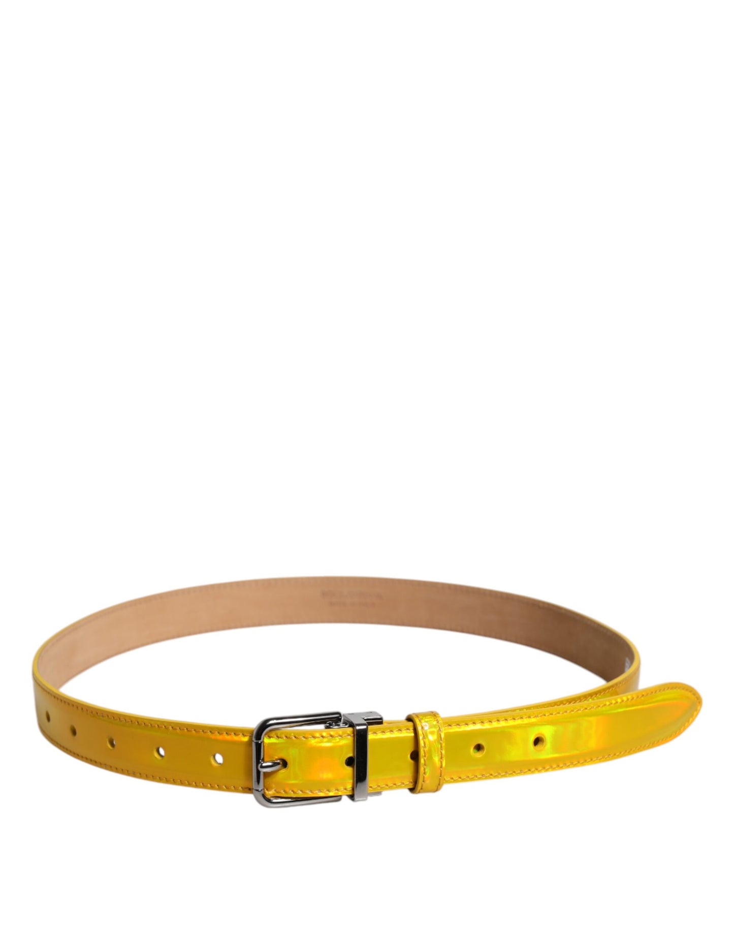 Dolce &amp; Gabbana Metallic-Gelber Ledergürtel mit Metalllogo-Schnalle