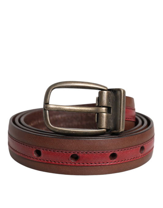 Dolce &amp; Gabbana – Burgunderfarbener Ledergürtel mit Metalllogo-Schnalle