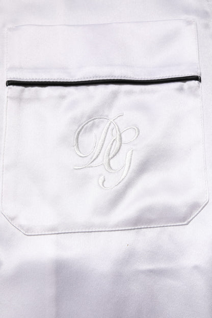 Dolce &amp; Gabbana Weiß Satin Seide Männer Pyjama Set Nachtwäsche