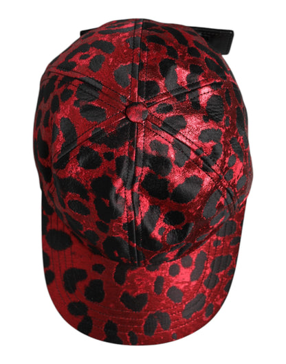 Dolce &amp; Gabbana – Baseballkappe mit 6 Panelen und DG-Logo in Rot mit Leopardenmuster