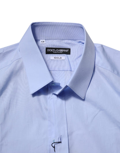 Dolce &amp; Gabbana – Blaues, langärmliges Hemd aus Baumwolle in GOLD