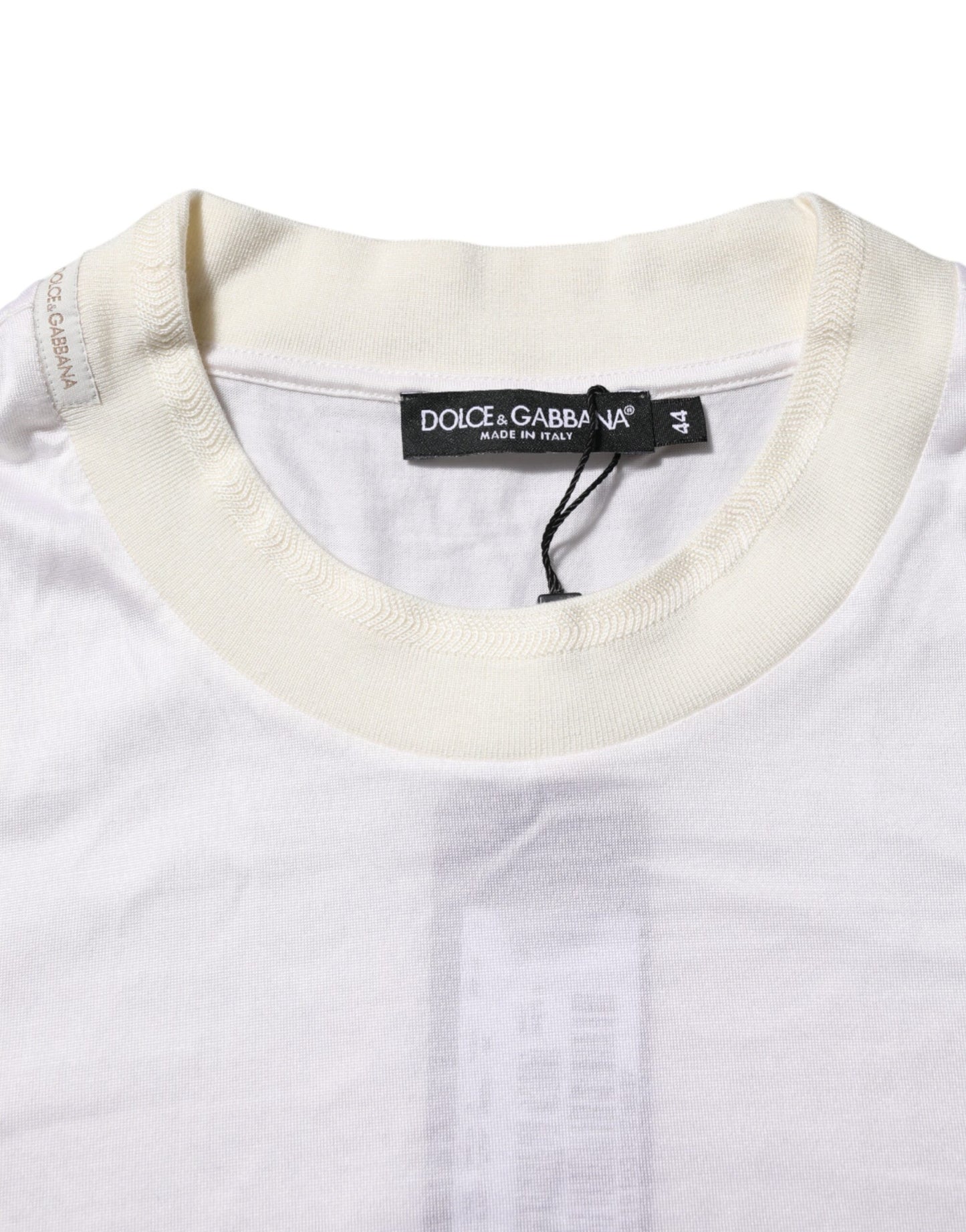 Dolce &amp; Gabbana – Weißes Seiden-T-Shirt mit Rundhalsausschnitt und langen Ärmeln