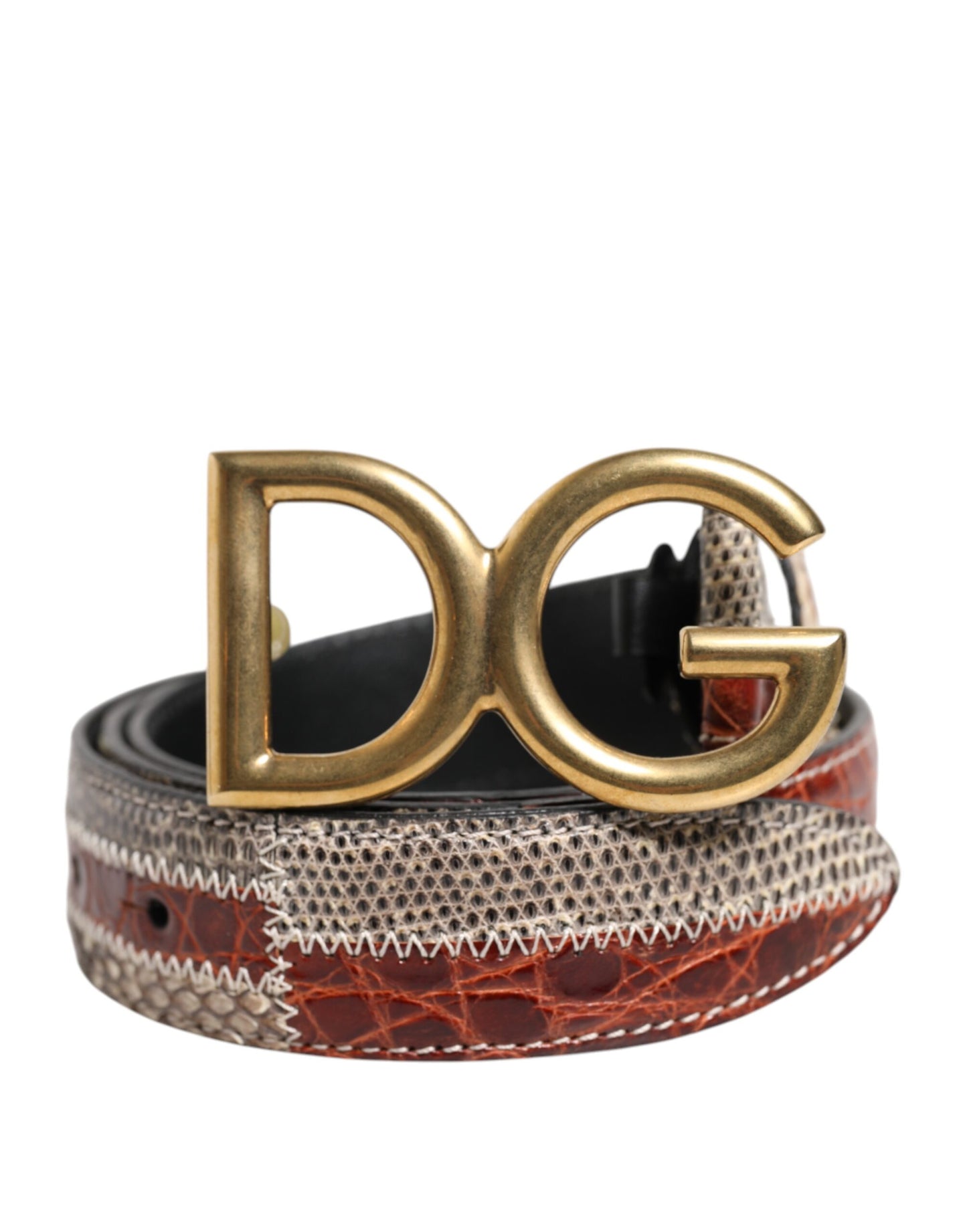 Dolce &amp; Gabbana – Mehrfarbiger Gürtel aus exotischem Leder mit DG-Logoschnalle
