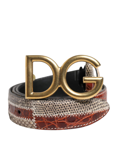 Dolce &amp; Gabbana – Mehrfarbiger Gürtel aus exotischem Leder mit DG-Logoschnalle