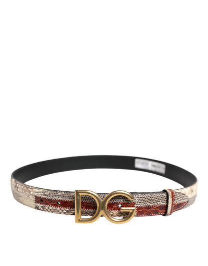 Dolce &amp; Gabbana – Mehrfarbiger Gürtel aus exotischem Leder mit DG-Logoschnalle