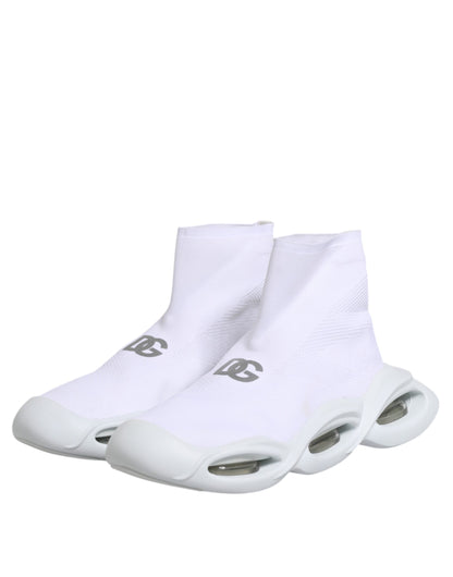 Dolce &amp; Gabbana Weiß Silber Slip On Wave Socken Sneakers Schuhe