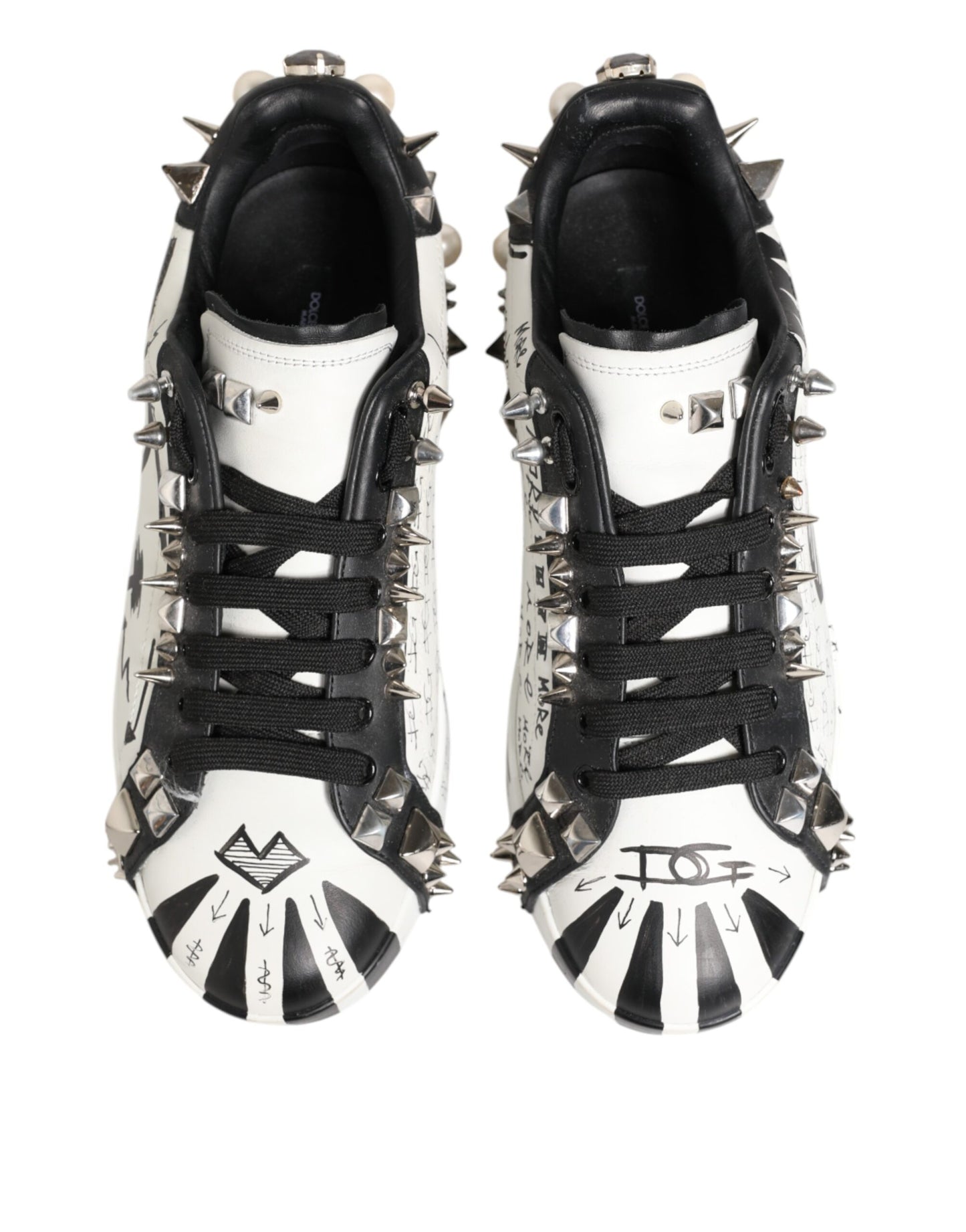 Dolce &amp; Gabbana – Weiße, bedruckte Low-Top-Sneakers mit Nieten