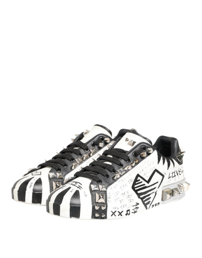 Dolce &amp; Gabbana – Weiße, bedruckte Low-Top-Sneakers mit Nieten