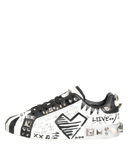 Dolce &amp; Gabbana – Weiße, bedruckte Low-Top-Sneakers mit Nieten