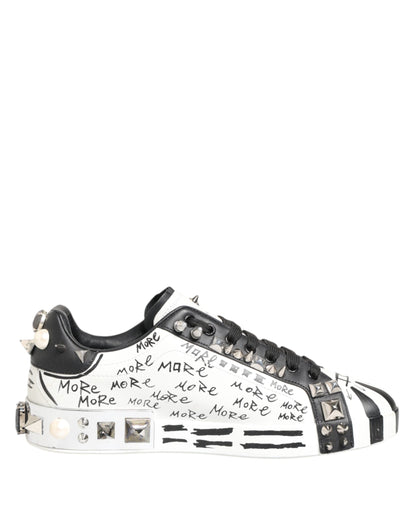 Dolce &amp; Gabbana – Weiße, bedruckte Low-Top-Sneakers mit Nieten