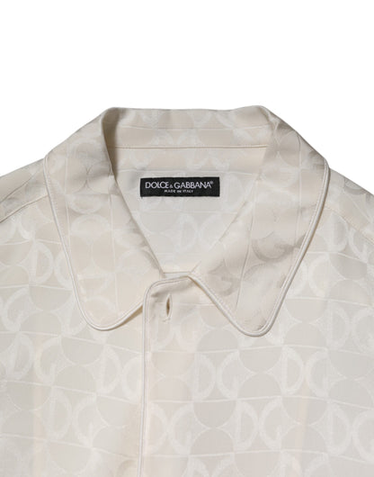 Dolce &amp; Gabbana – Langärmliges Hemd aus weißer Seide mit DG-Logo-Print