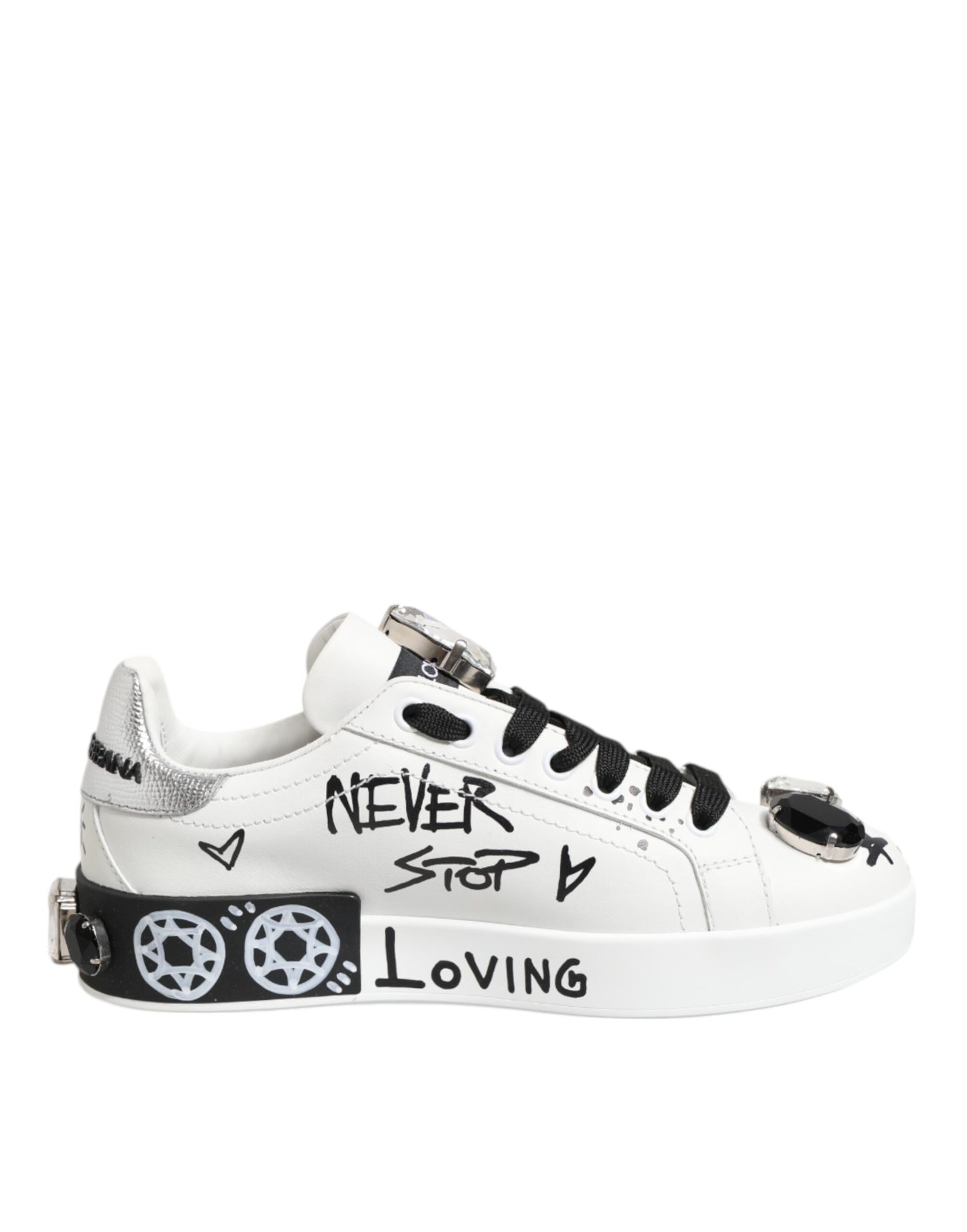 Dolce &amp; Gabbana Weiße Portofino Kristall-Sneakers